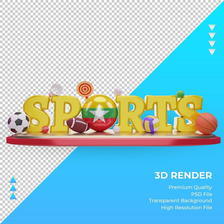 PSD 3d sports day myanmar flag rendering front view