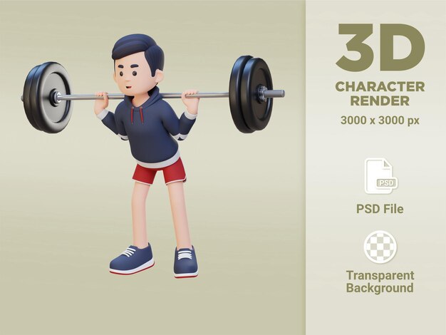 PSD 3d sportsman character building lower body strength with barbell squat workout