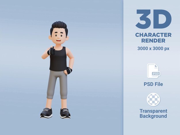 3d sportsman character embracing a positive lifestyle with a thumb up pose