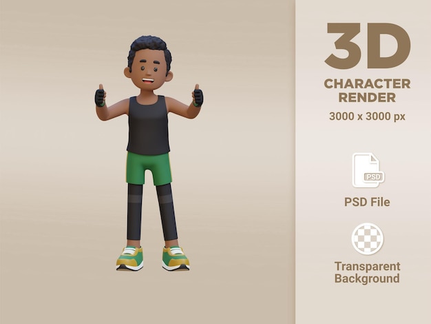 3d sportsman character embracing a positive lifestyle with a thumb up pose