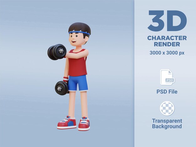 PSD 3d sportsman character performing dumbbell chest fly