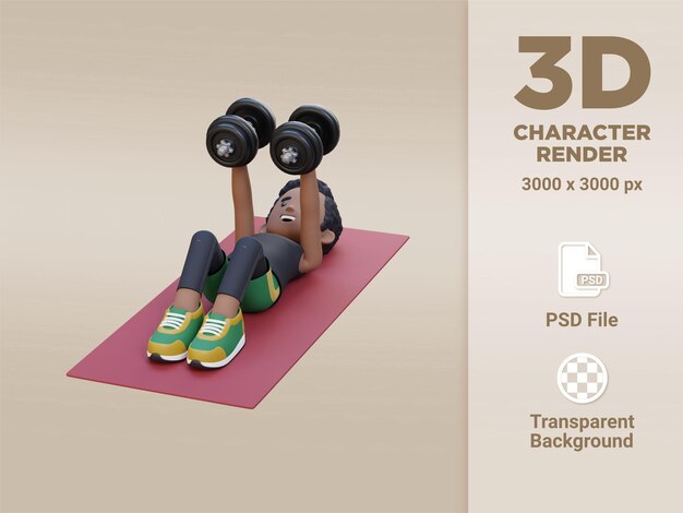 ダンベル チェスト フライを実行する 3 D スポーツマン キャラクター
