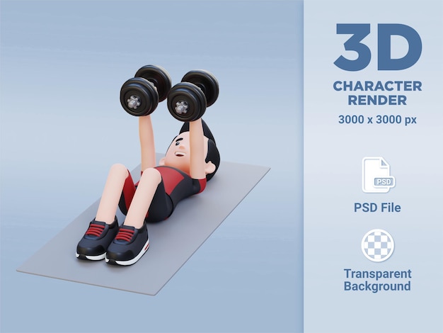 PSD 3d sportsman character performing dumbbell chest fly