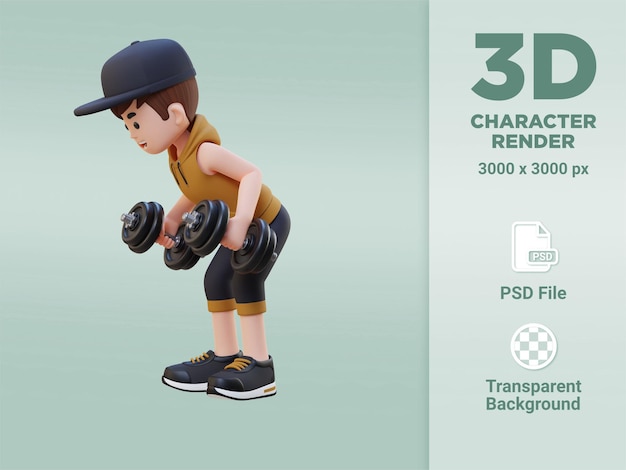 3d sportsman character performing dumbbell kickbacks