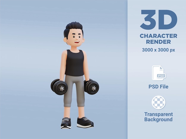 3D Sportsman Character Performing Dumbbell Lateral Raise