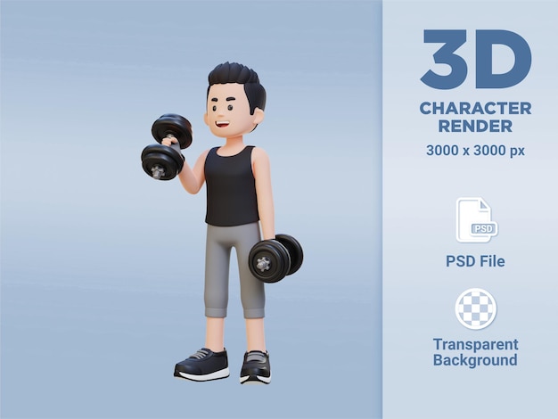 3D Sportsman Character Performing Right Hammer Curl with Dumbbell