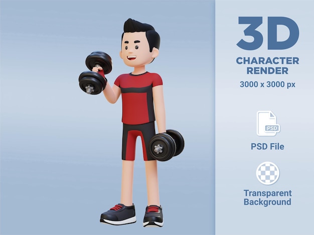 3D Sportsman Character Performing Right Hammer Curl with Dumbbell