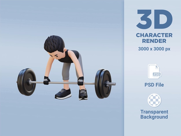 3d sportsman character sculpting back muscles with bent over row workout