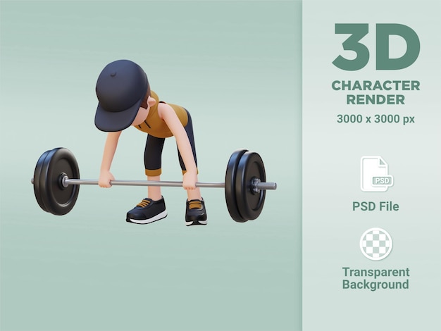 3d sportsman character sculpting back muscles with bent over row workout