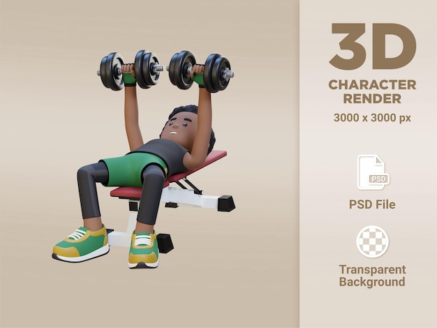 3d sportsman character sculpting muscular physique with dumbbell bench press