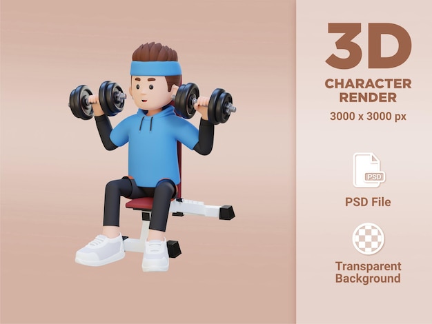 3D Sportsman Character Sculpting Strong Shoulders with Dumbbell Shoulder Bench Press