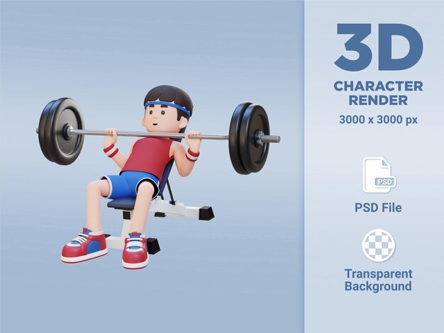 PSD 3d sportsman character sculpting upper body with incline bench press workout