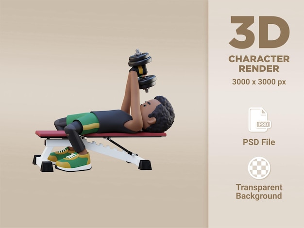 PSD 3d sportsman character versterking van rug en borst met dumbbell pullover oefening