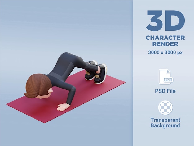 PSD personaggio maschile sportivo 3d che perfeziona pike push up in palestra