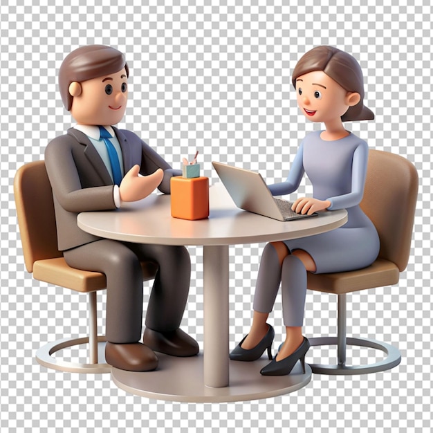 PSD 3d spotkanie biznesowe mężczyzna i kobieta siedzą przy stole pracy