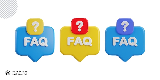 PSD 3d-spraakbubbel met faq-iconen en vectorillustratieset