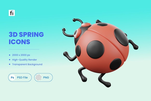 PSD 3d spring illustration ladybug