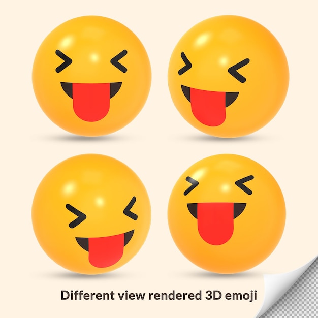 PSD 3d squinting face with tongue out emoji reaction icon with different view rendered