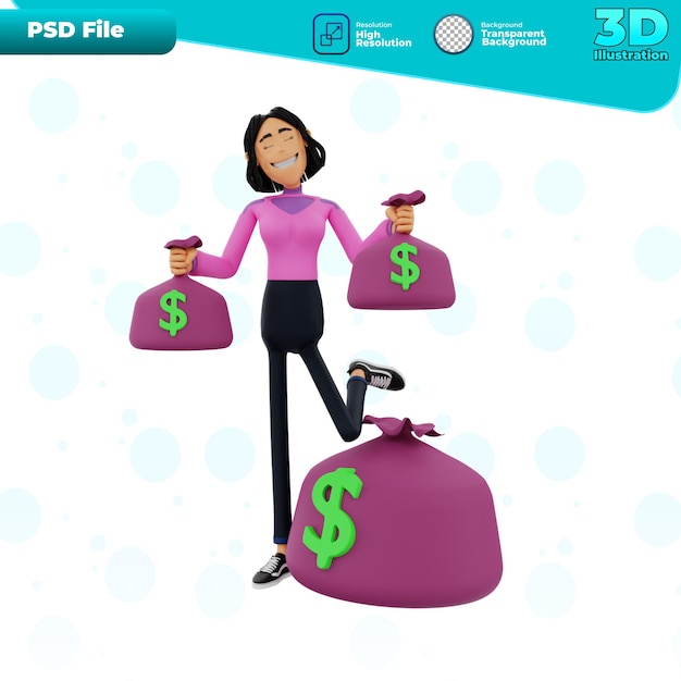 PSD 3d встань и держи мешок с деньгами