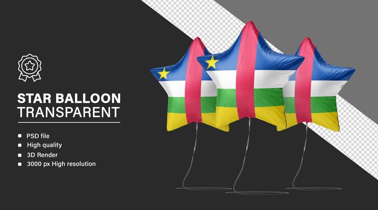 PSD 3d star balloon with central_african_republic flag isolated on transparent background