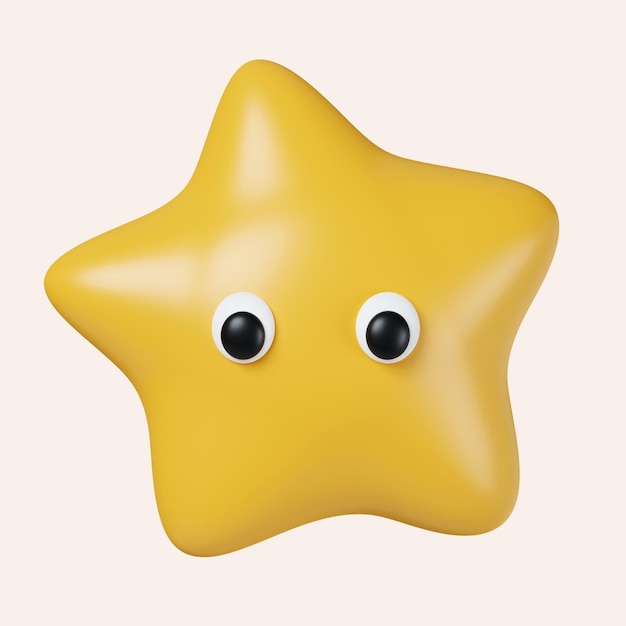 3d star emoji mascot icon isolated on gray background 3d rendering illustration clipping path