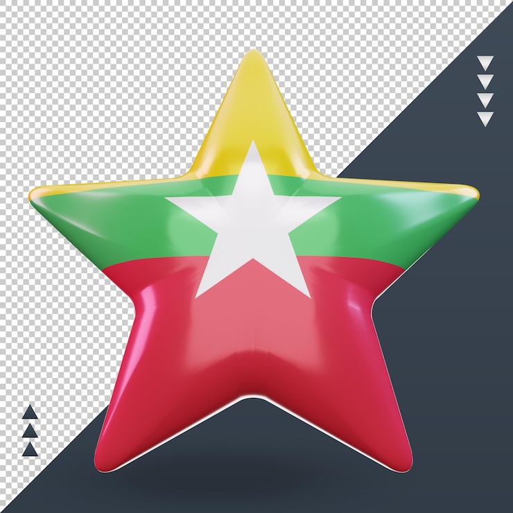 PSD 3d-звезда флаг мьянмы рендеринга вид спереди