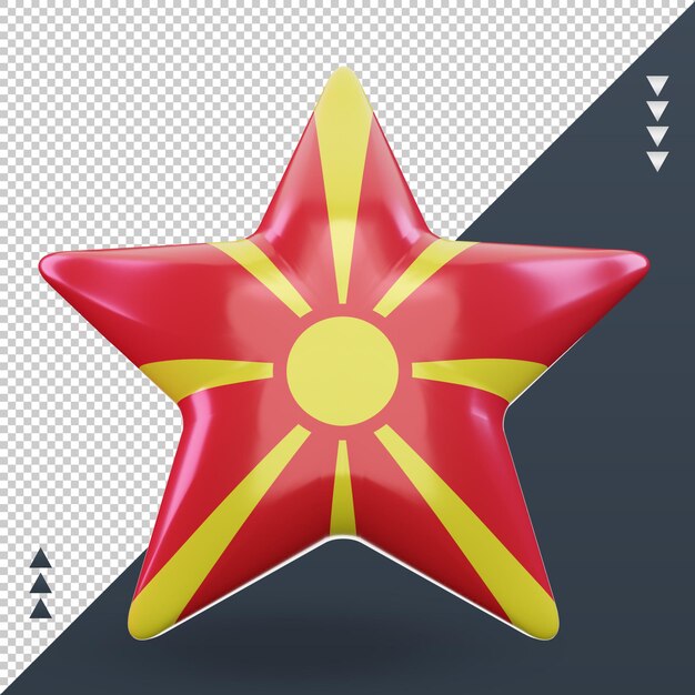 PSD vista frontale del rendering della bandiera della macedonia del nord della stella 3d