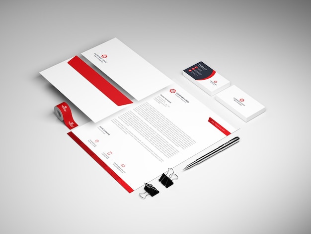 PSD mockup di cancelleria 3d per il branding