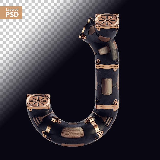 3d steampunk zwarte letter met bronzen onderdelen