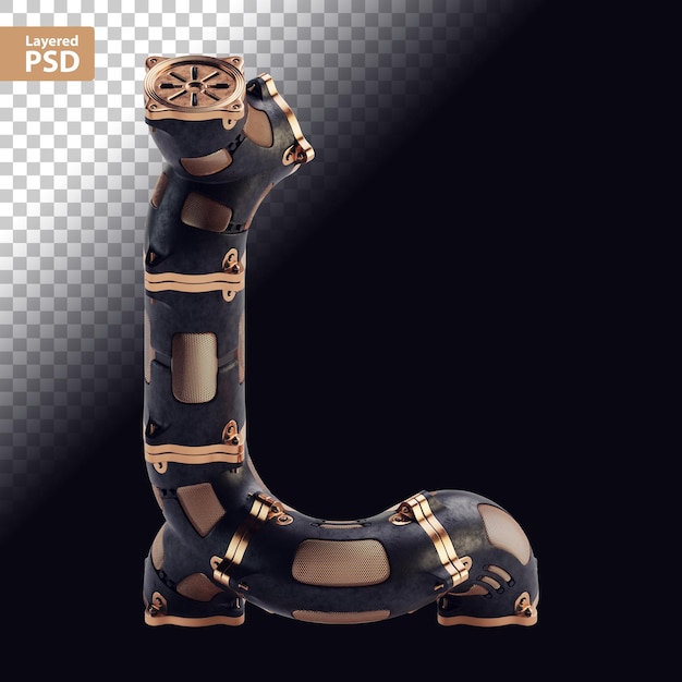 3d steampunk zwarte letter met bronzen onderdelen