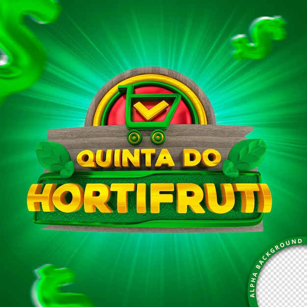 3d-stempel in het portugees voor samenstelling donderdag van de hortifruti-supermarkt van fruitgroenten