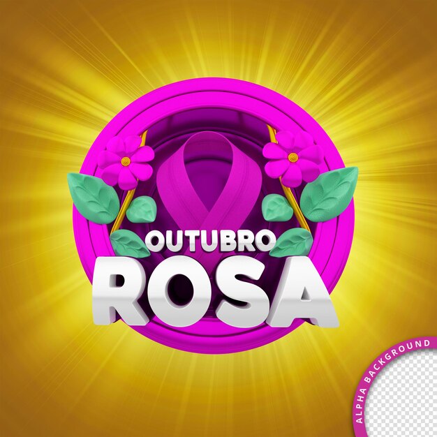 3D-stempel in het Portugees voor samenstelling van borstkankerpreventie oktober roze