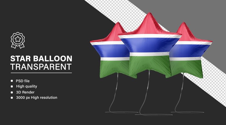 PSD 3d-sterballon met de vlag van gambia op een doorzichtige achtergrond