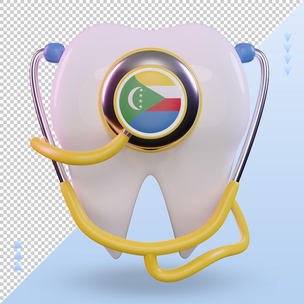 3d Stetoskop Dentysta Flaga Komorów Renderująca Widok Z Przodu
