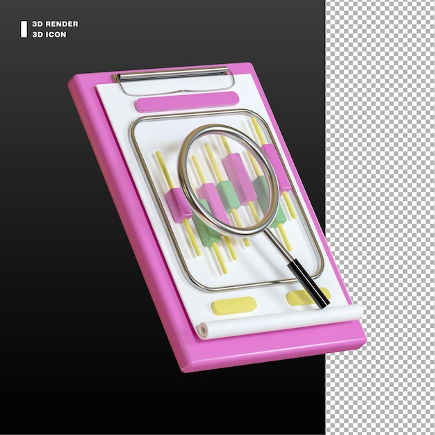 3d stock analysis concept with hand holding clipboard pointing to graph