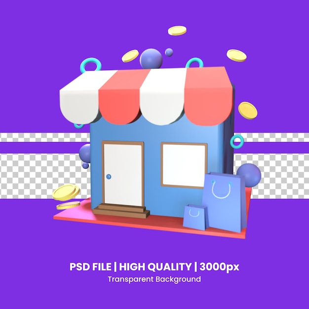 3d store icon rendered isolated on the purple background