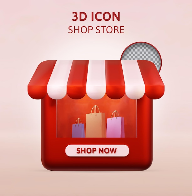 3d визуализация значка магазина с прозрачным фоном