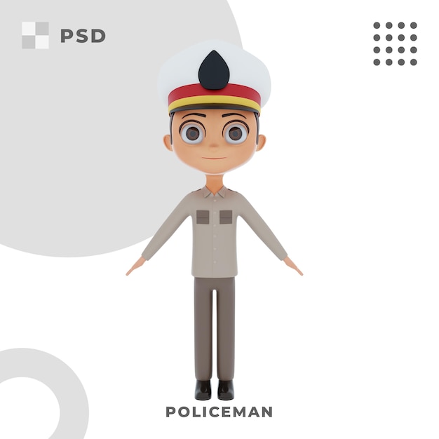 PSD 3d stripfiguur van politieagent met pose