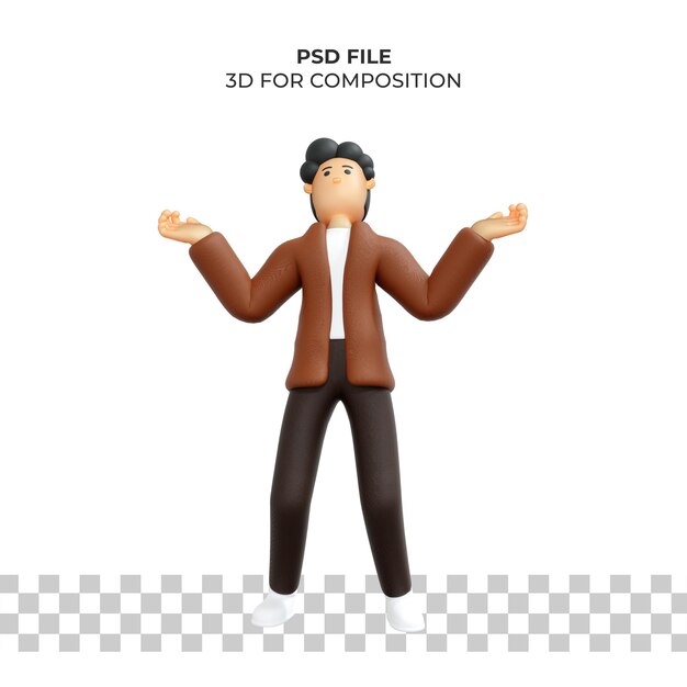 3d stripfiguur verward pose premium psd