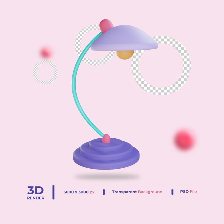 PSD 3d study lamp object with transparent background