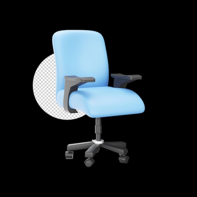 3D Style Blue And White Office Chair Element On Black Circle Png Background