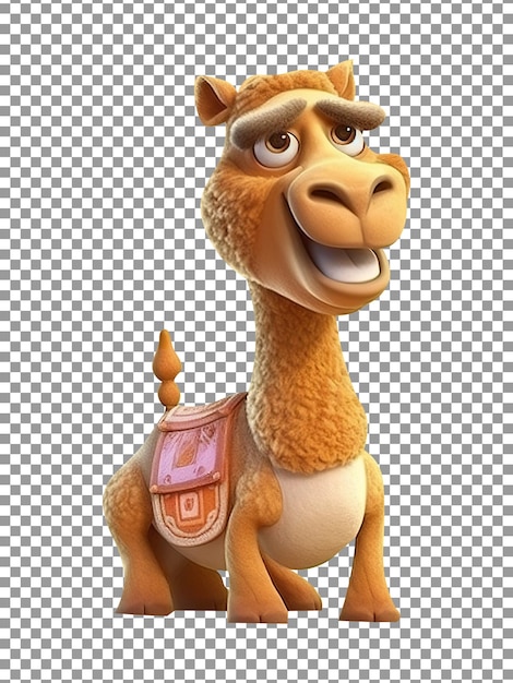 PSD 3d style cute smiling camel cartoon on transparent background