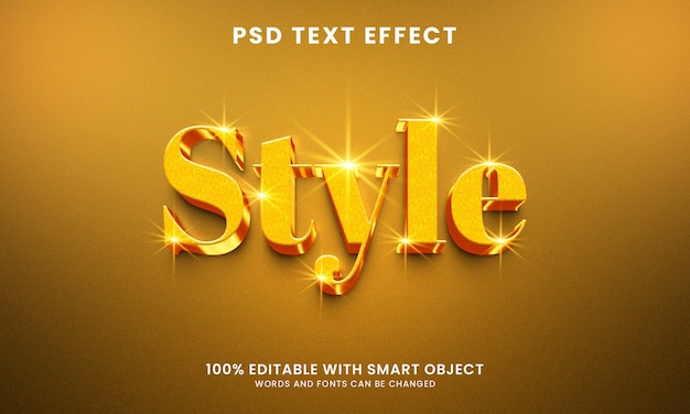 PSD 3d style golden color text effect with glitter