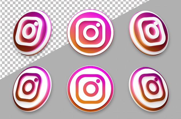 3d style instagram social media logo set