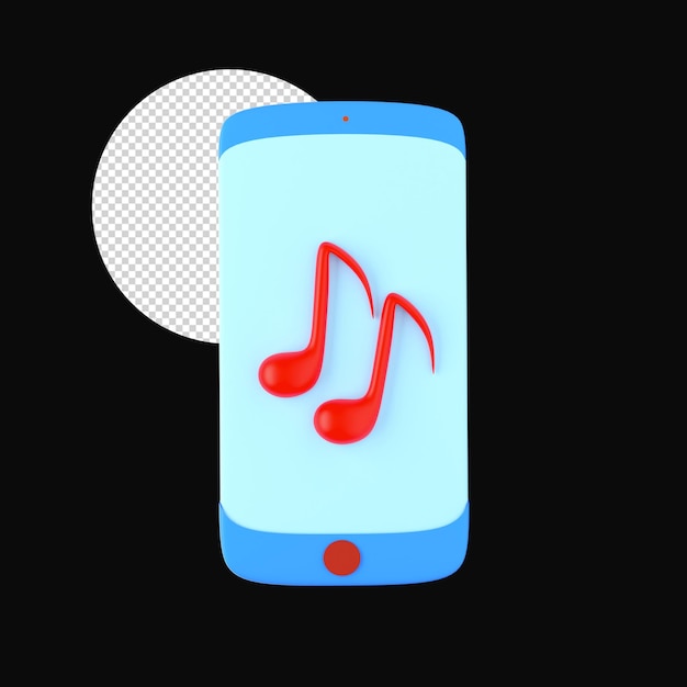 PSD 3d style music play in smartphone screen red and blue icon