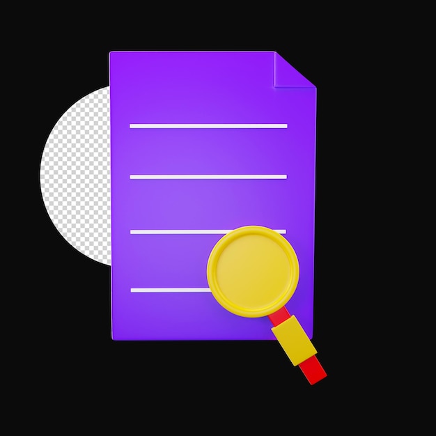 PSD 3d style search file yellow and purple icon against black background