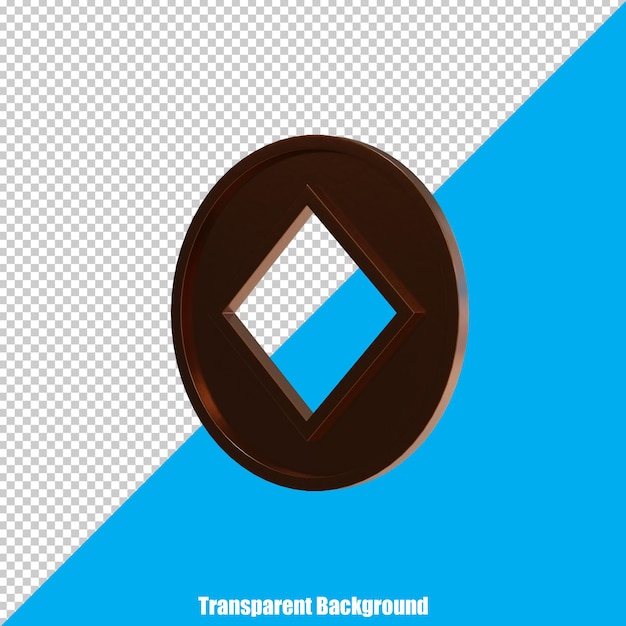 3d stylized bronze coin on transparent background