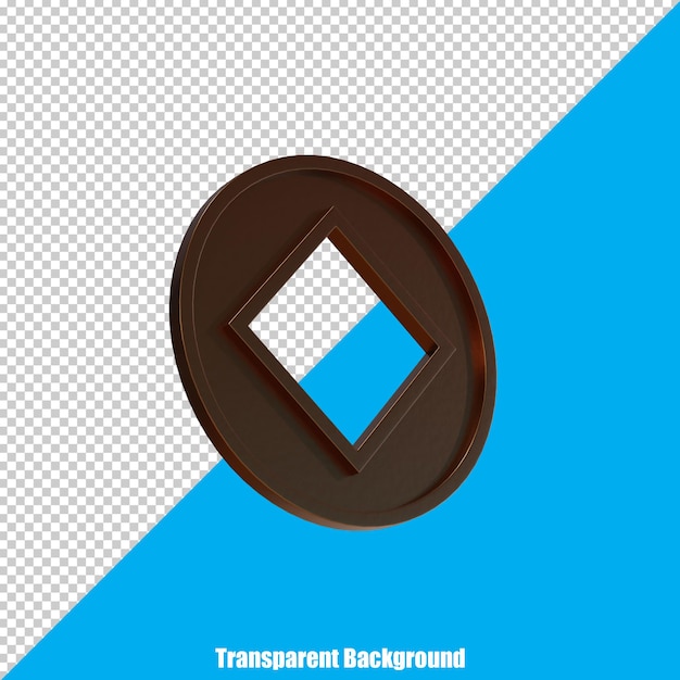 3d stylized bronze coin on transparent background