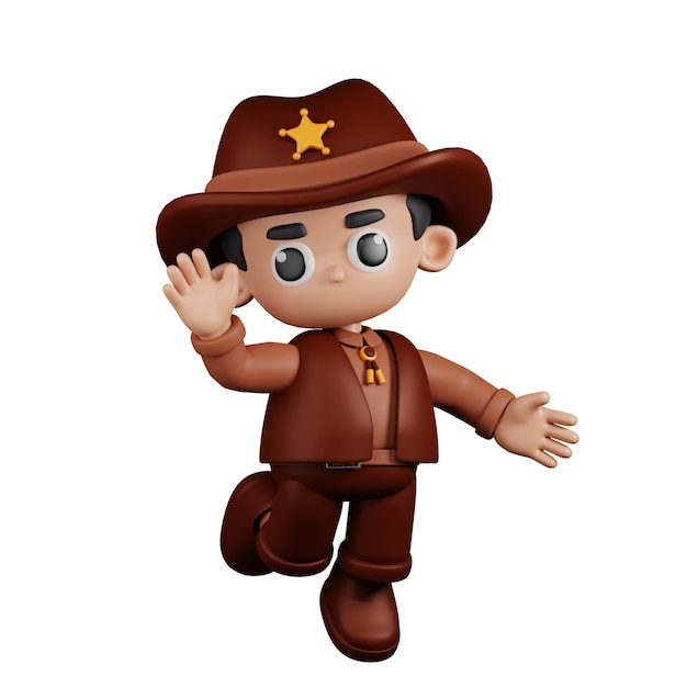 3d stylized character sheriff happy jumping pose