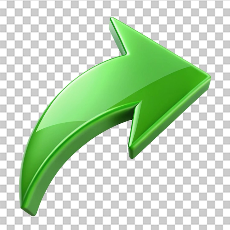 PSD 3d stylized curved green arrow isolated on transparent background